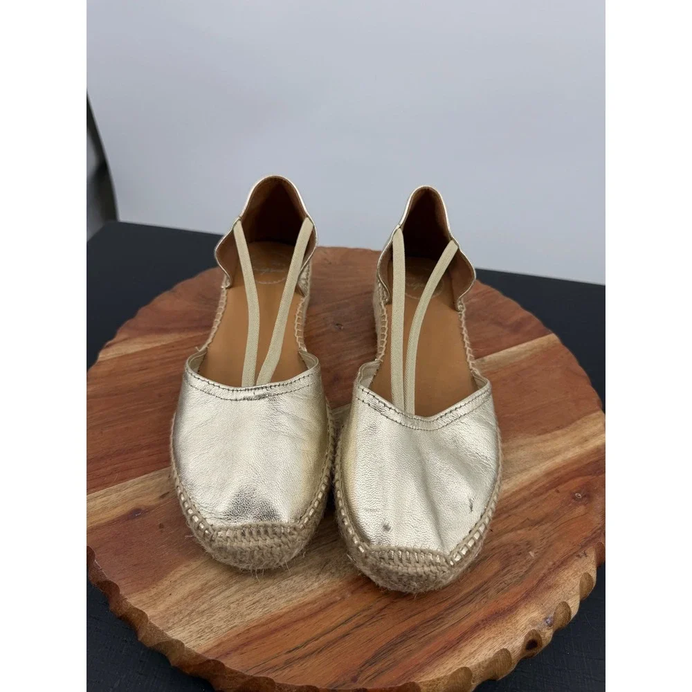 Toni Pons Erla-P Espadrilles Flats Women Size 38 Gold Metallic Elastic Strap